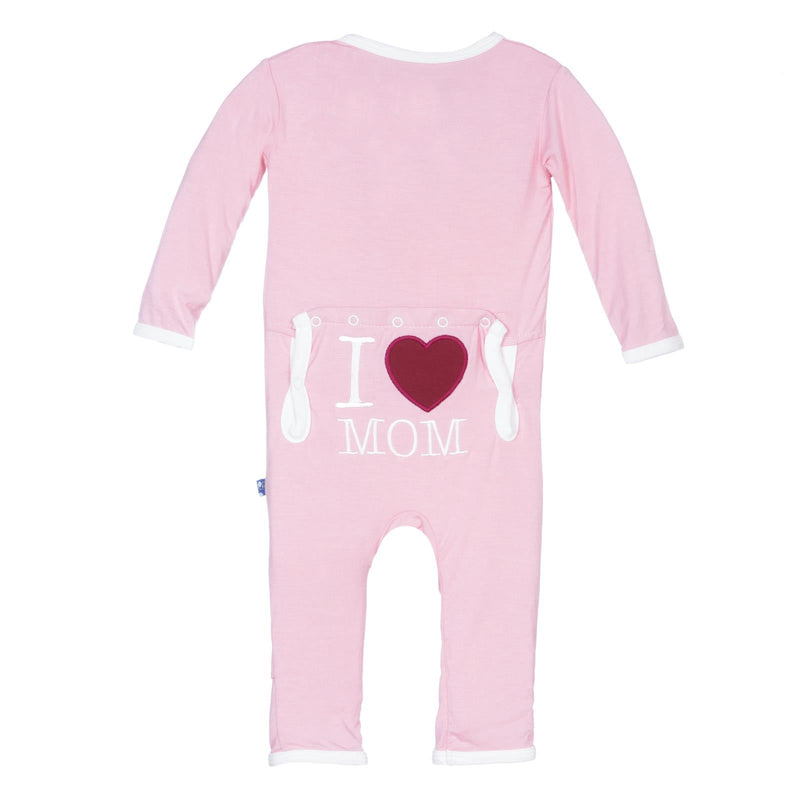 Applique Coverall with Zipper in Lotus - I Love Mom