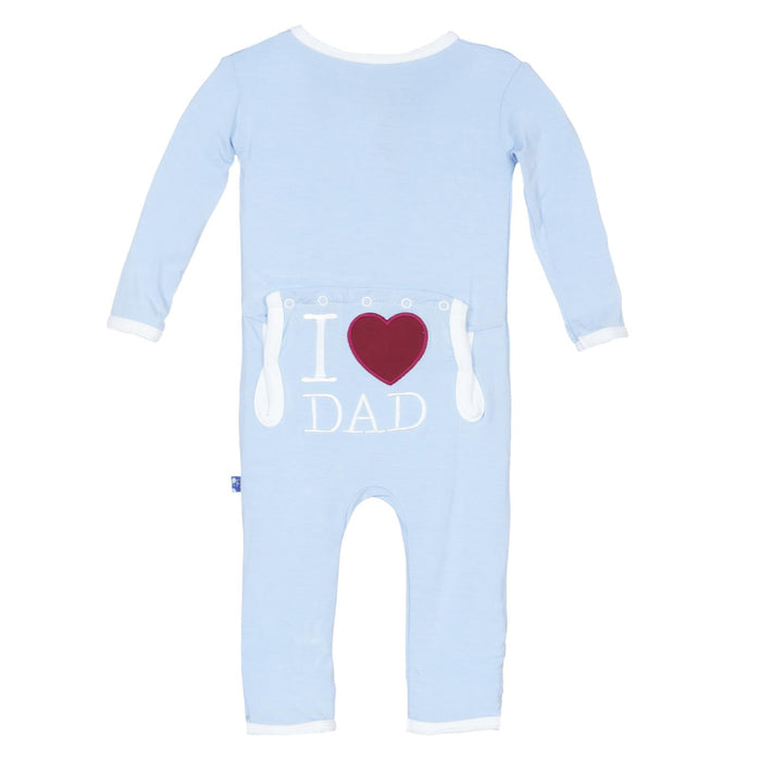 Applique Coverall with Zipper in Pond - I Love Dad