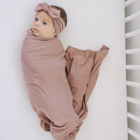 Dusty Rose Bamboo Swaddle Blanket + Head Wrap Set