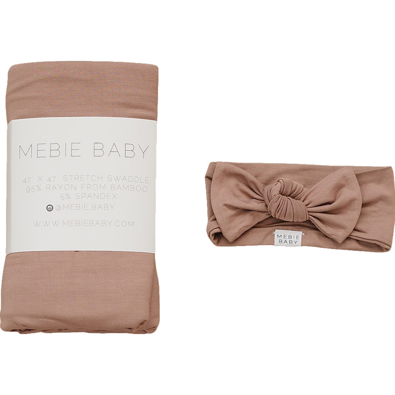Dusty Rose Bamboo Swaddle Blanket + Head Wrap Set