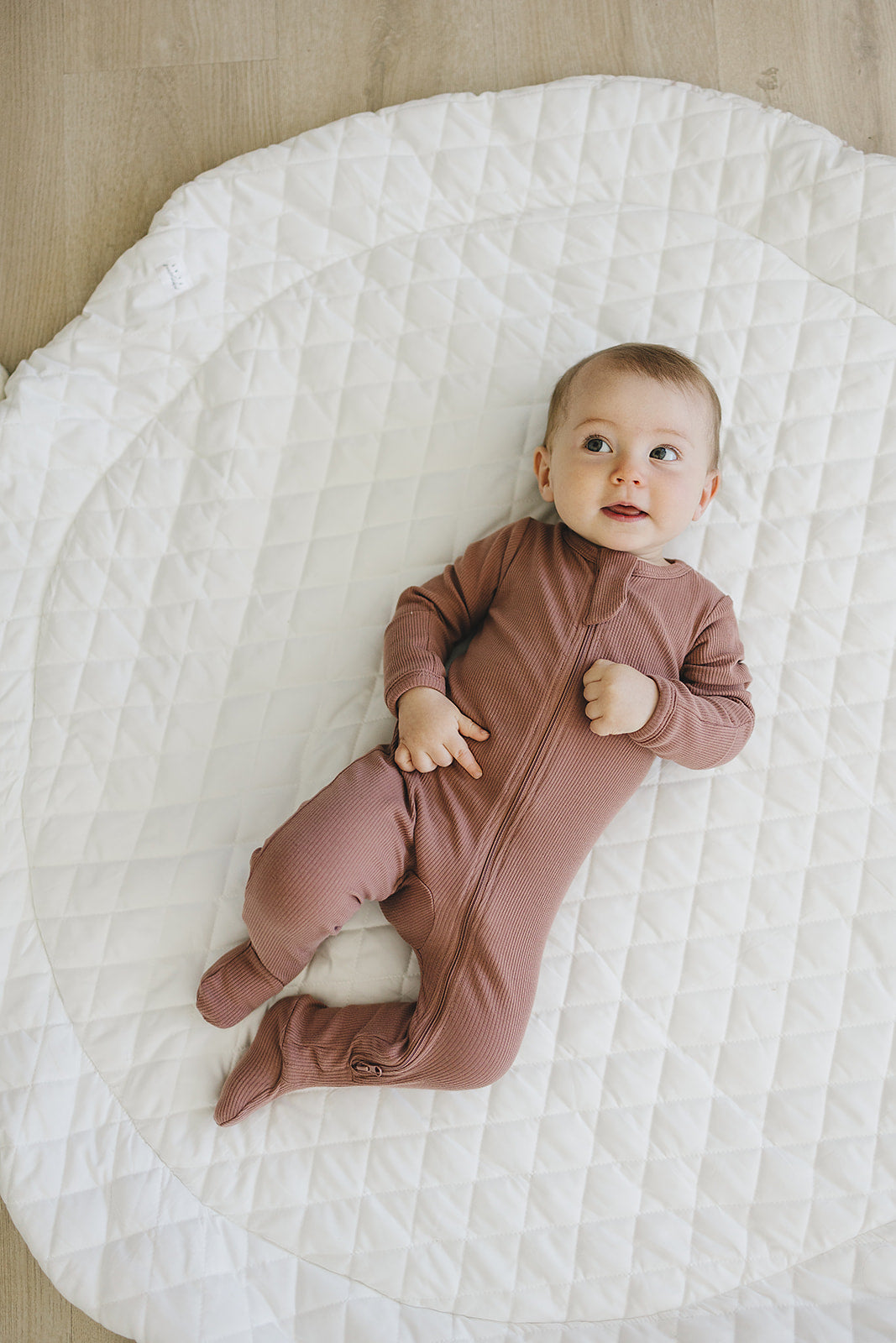 Dusty Rose Organic Cotton Ribbed Zipper Pajamas
