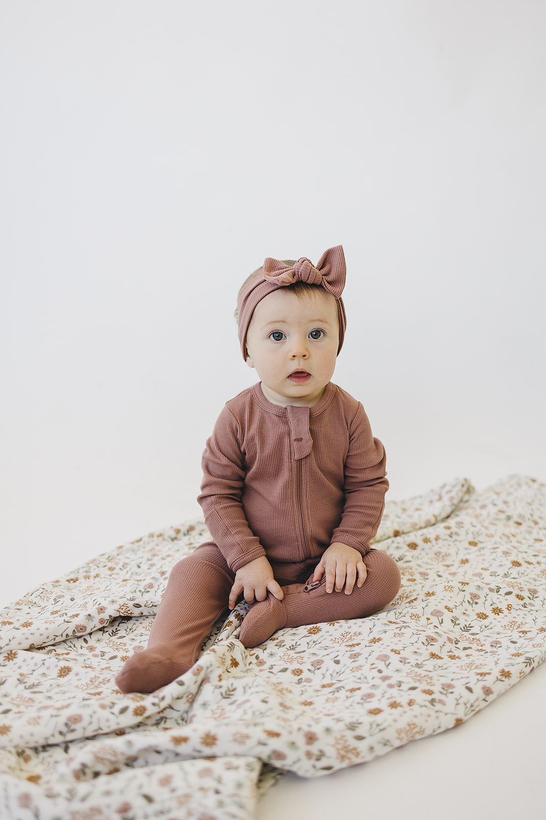 Dusty Rose Organic Cotton Ribbed Zipper Pajamas