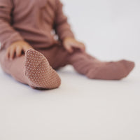 Dusty Rose Organic Cotton Ribbed Zipper Pajamas