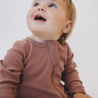 Dusty Rose Organic Cotton Ribbed Zipper Pajamas