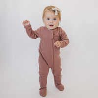 Dusty Rose Organic Cotton Ribbed Zipper Pajamas