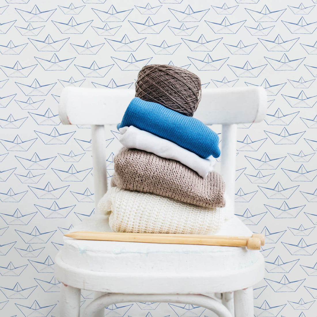 Paper Boats Nautical Wallpaper