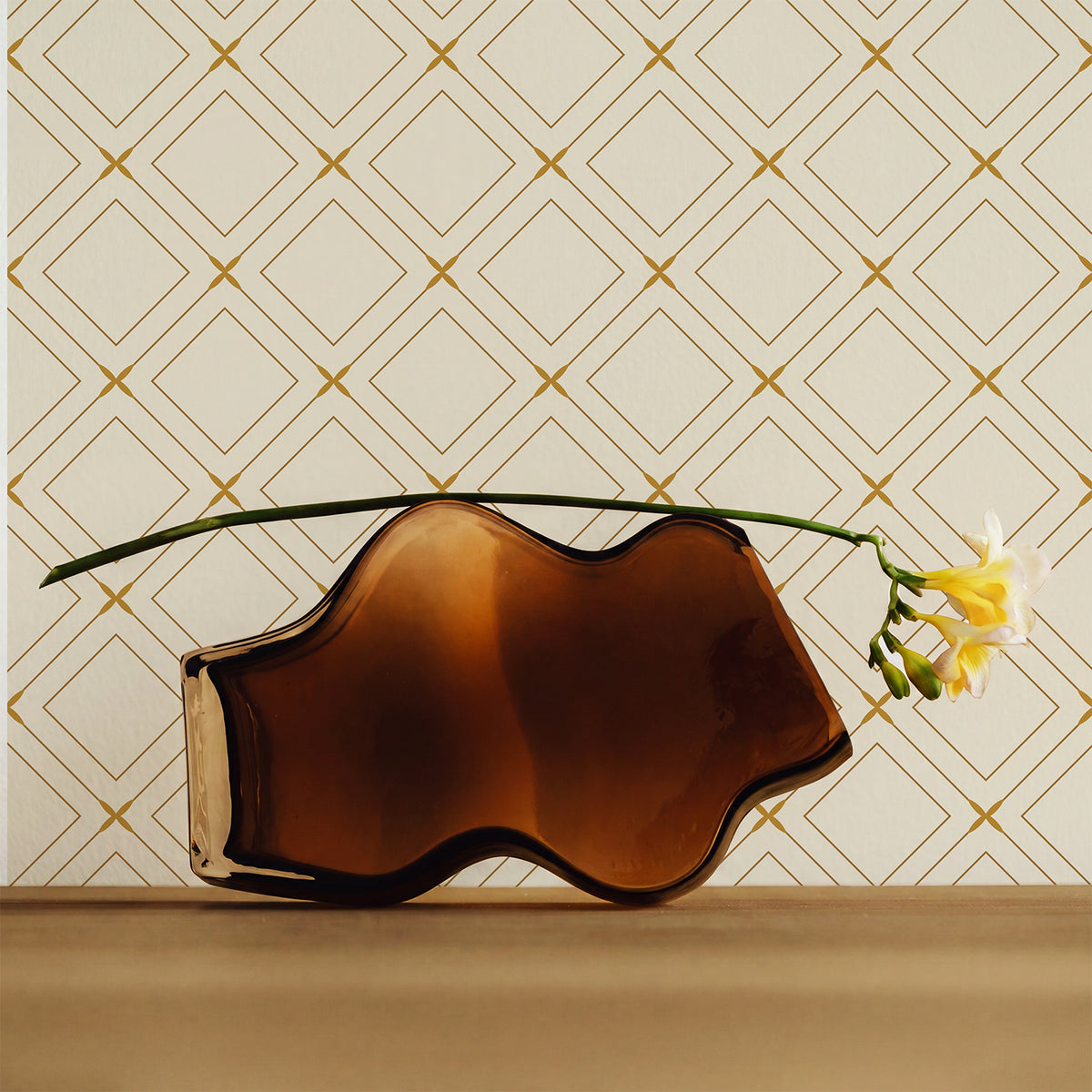 Neutral Geometric Wooden Tile Design Wallpaper