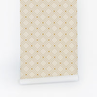 Neutral Geometric Wooden Tile Design Wallpaper
