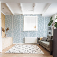 Oversized Light Blue Herringbone Wallpaper