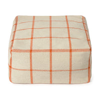 Square pouf ottoman with orange checkered pattern 