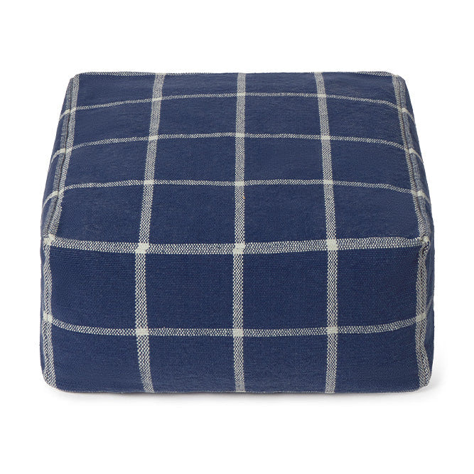 Navy blue checkered pouf ottoman 