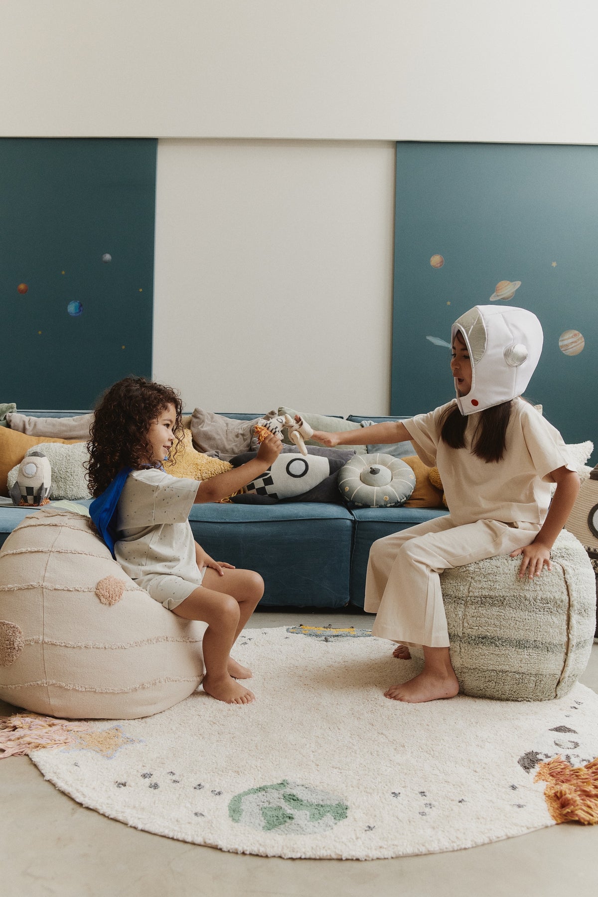 Neptune Planet Pouf in Space Themed Playroom