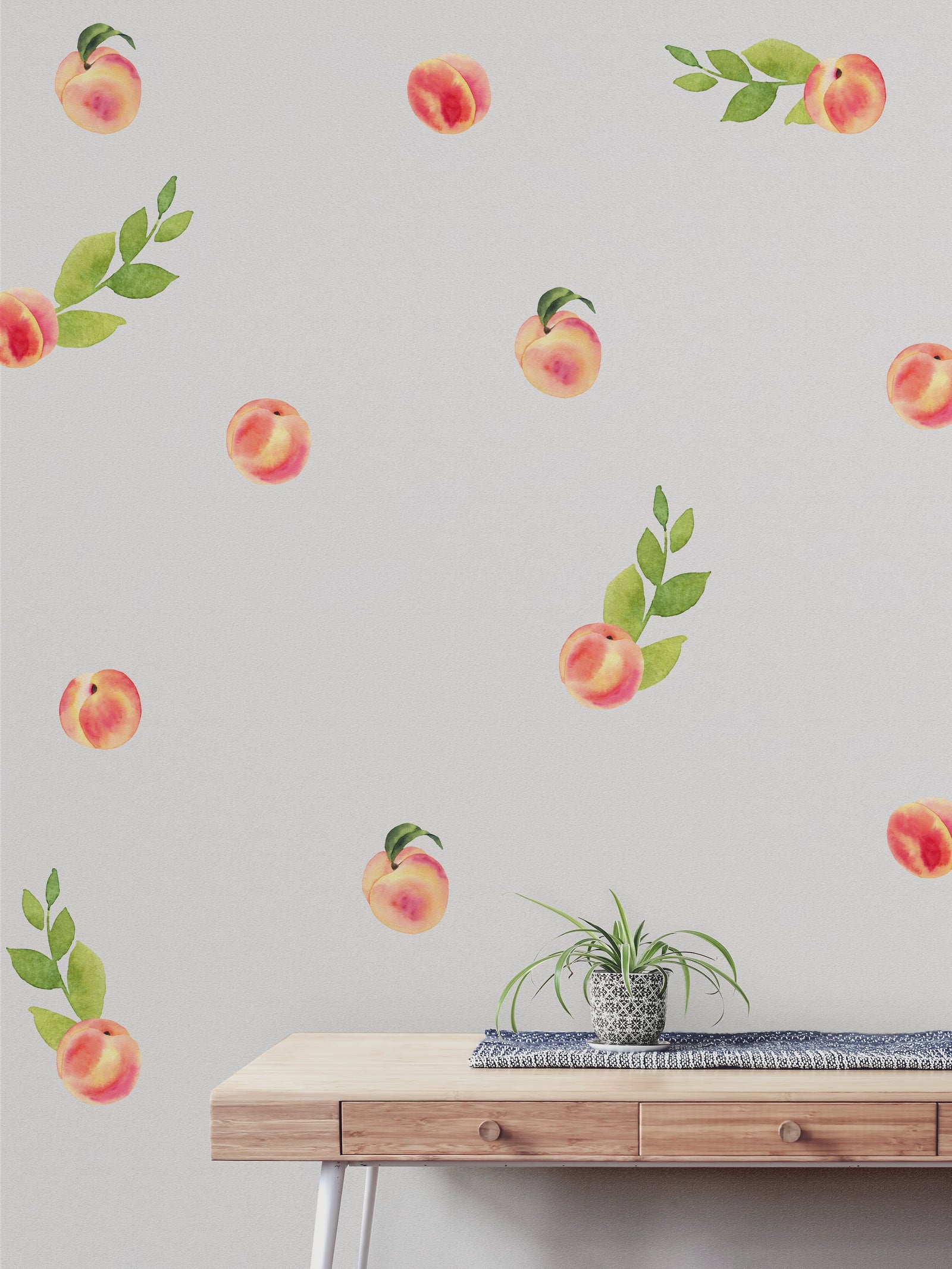 Watercolor Peach + Leaf Wall Decals