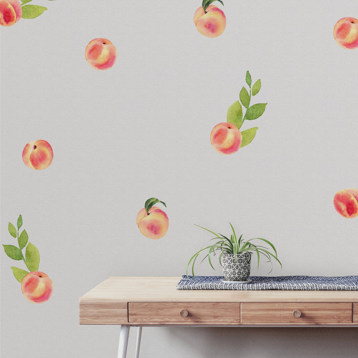 Watercolor Peaches + Leaves Wall Decal Set