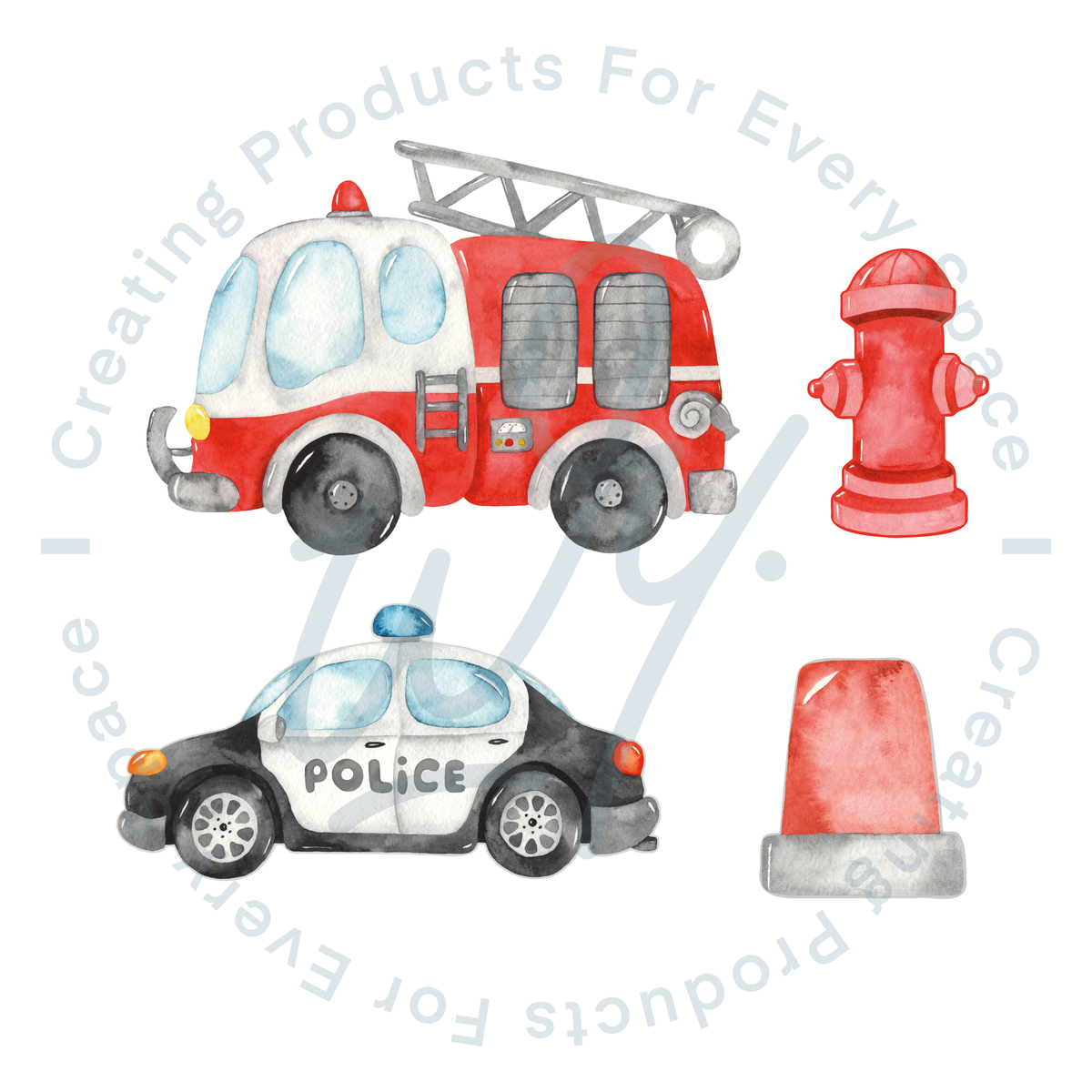 Police Car and Fire Engine Wall Decal Set