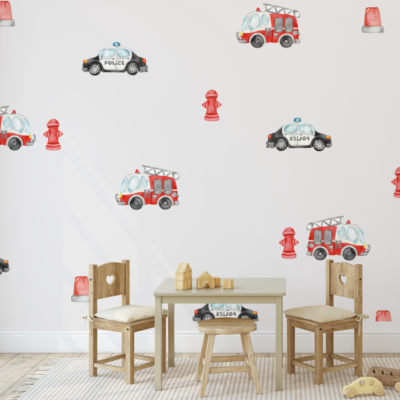 Police Car and Fire Engine Wall Decal Set