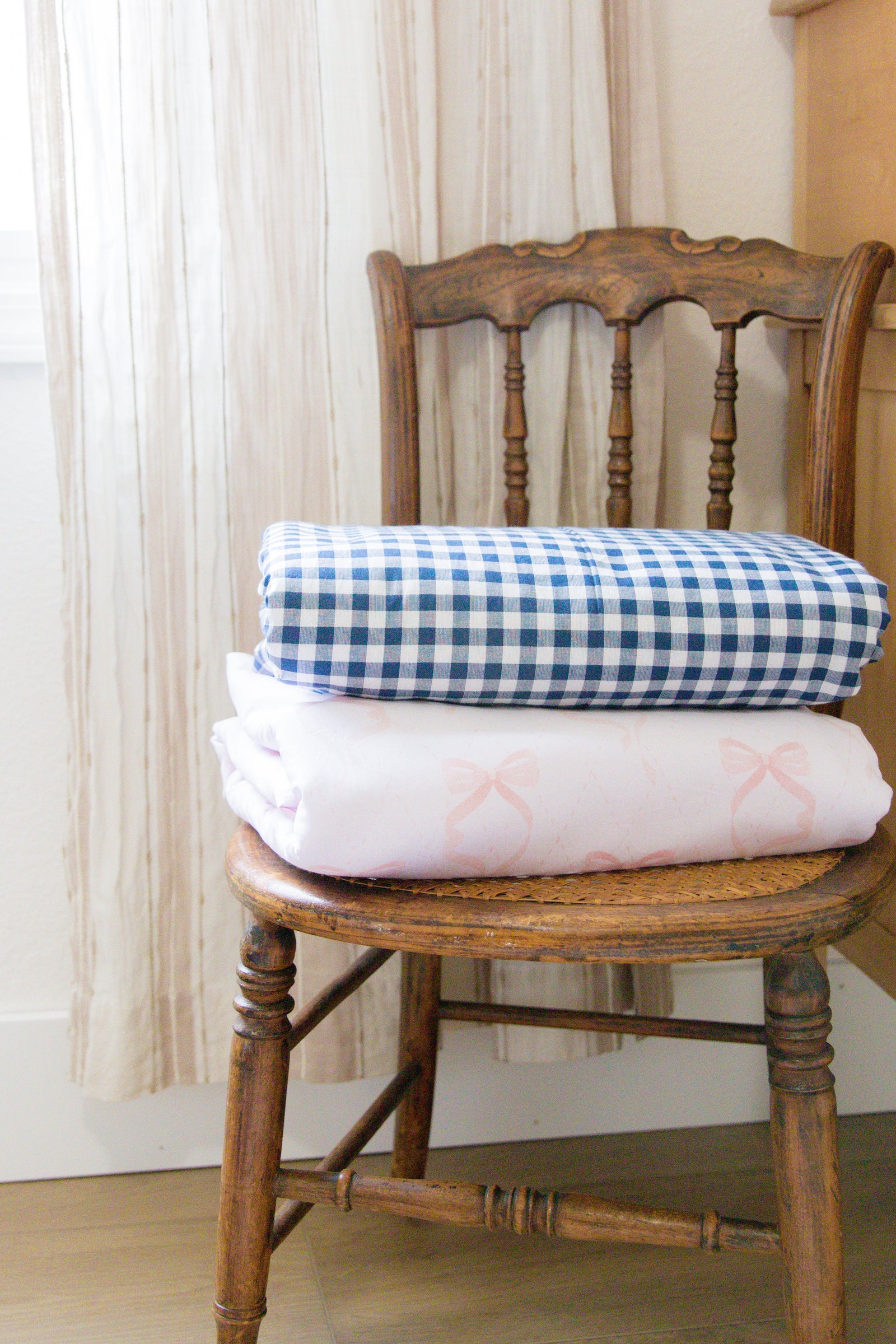 Navy Gingham Quilted Blanket