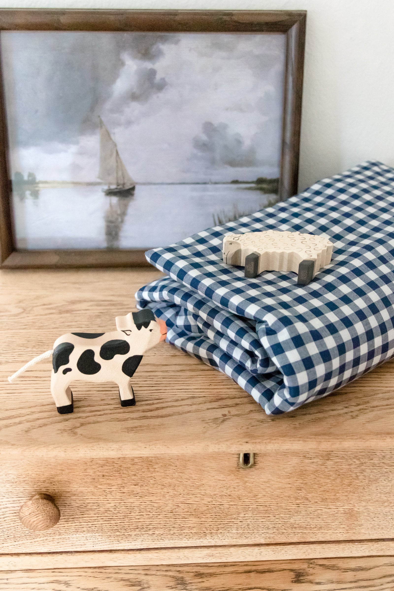 Navy Gingham Quilted Blanket