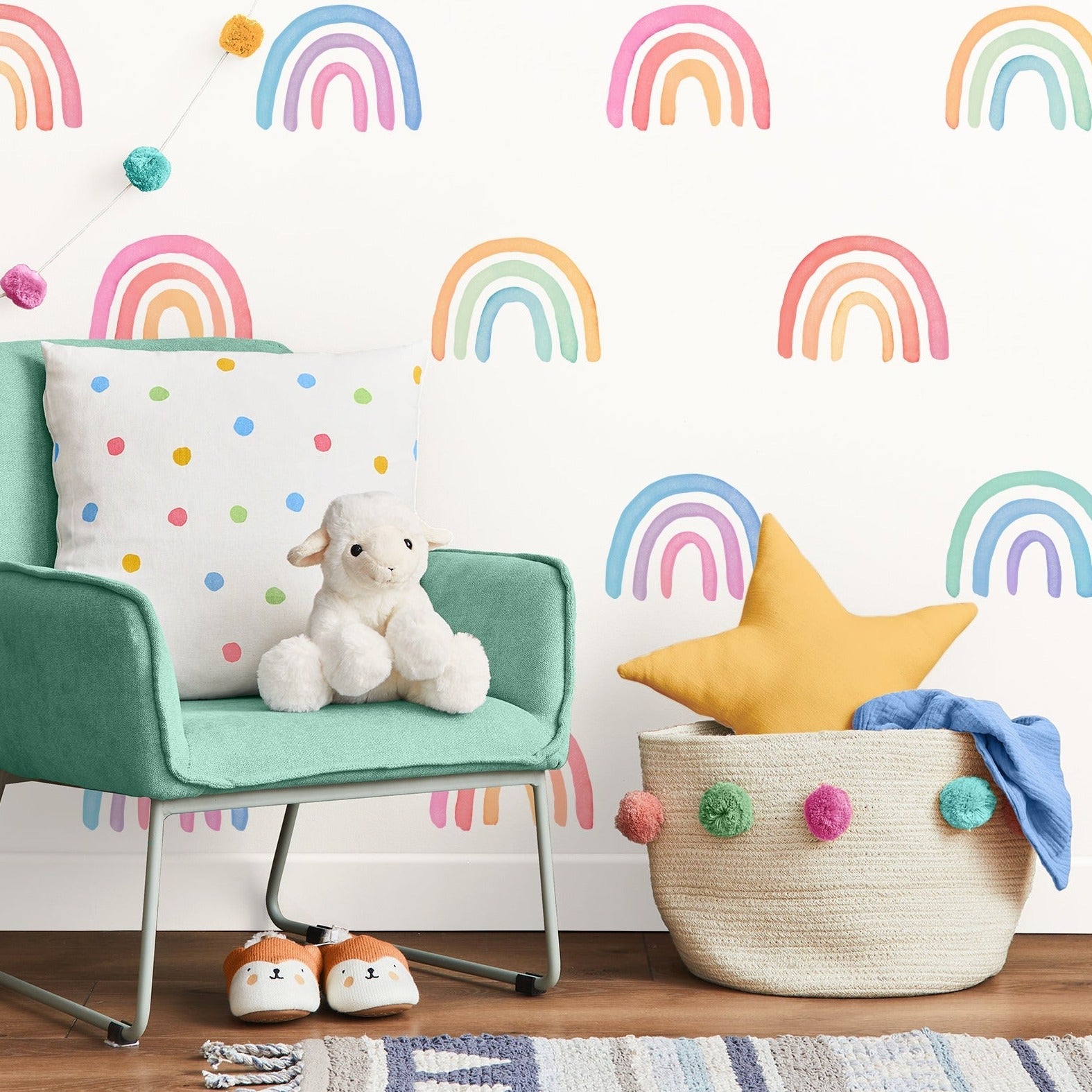 Happy Watercolor Rainbow Fabric Wall Decals