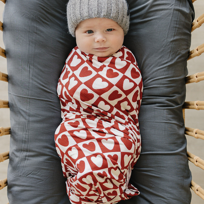 Checkered Hearts Bamboo Stretch Swaddle Blanket