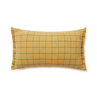 Yellow checkered pillow with fringe