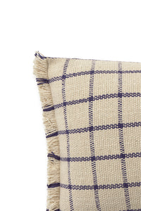 Closeup of checked pillow with fringe