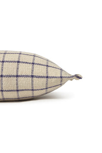 Closeup of checked pillow with fringe