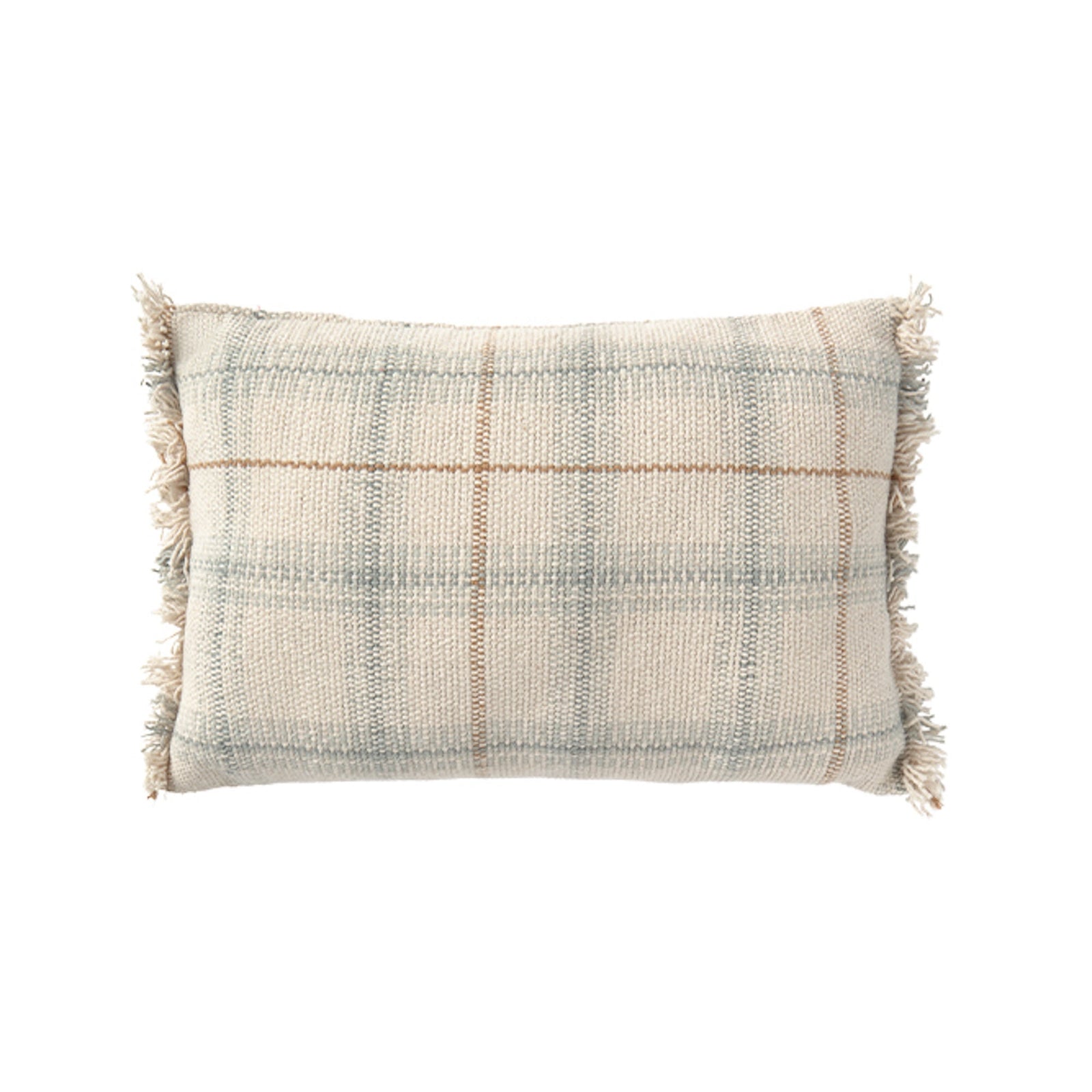 Blue Sage Plaid Tartan Throw Pillow with Fringe