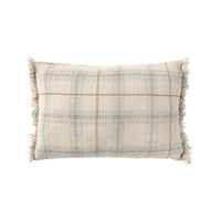 Blue Sage Plaid Tartan Throw Pillow with Fringe