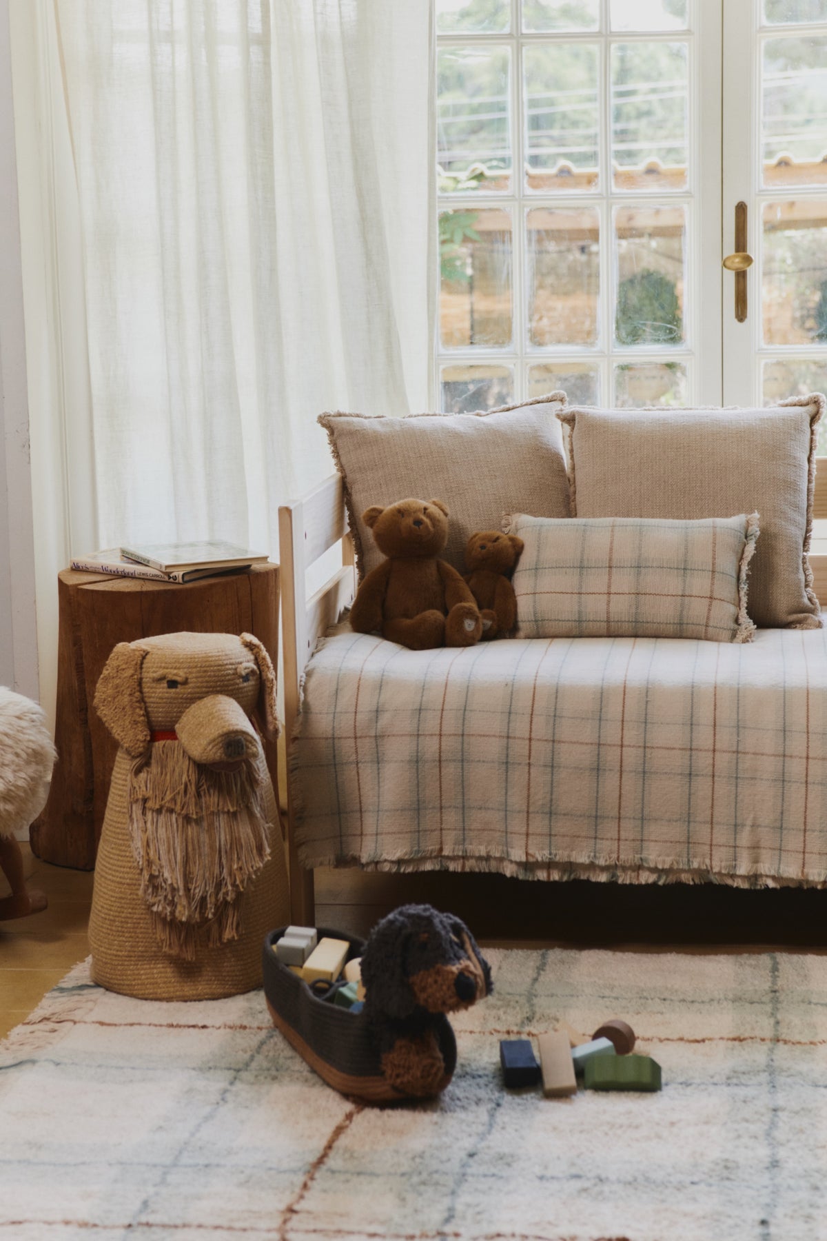 Blue Sage Plaid Tartan Throw Pillow with Fringe