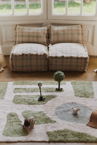 Blue Sage Plaid Tartan Throw Pillow with Fringe