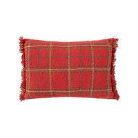 Red Plaid Tartan Throw Pillow with Fringe