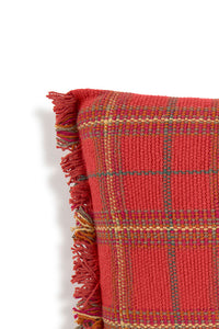 Red Plaid Tartan Throw Pillow with Fringe