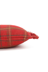 Red Plaid Tartan Throw Pillow with Fringe