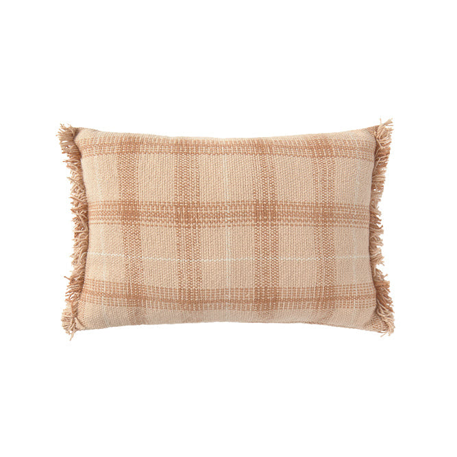 Rose Plaid Tartan Throw Pillow with Fringe