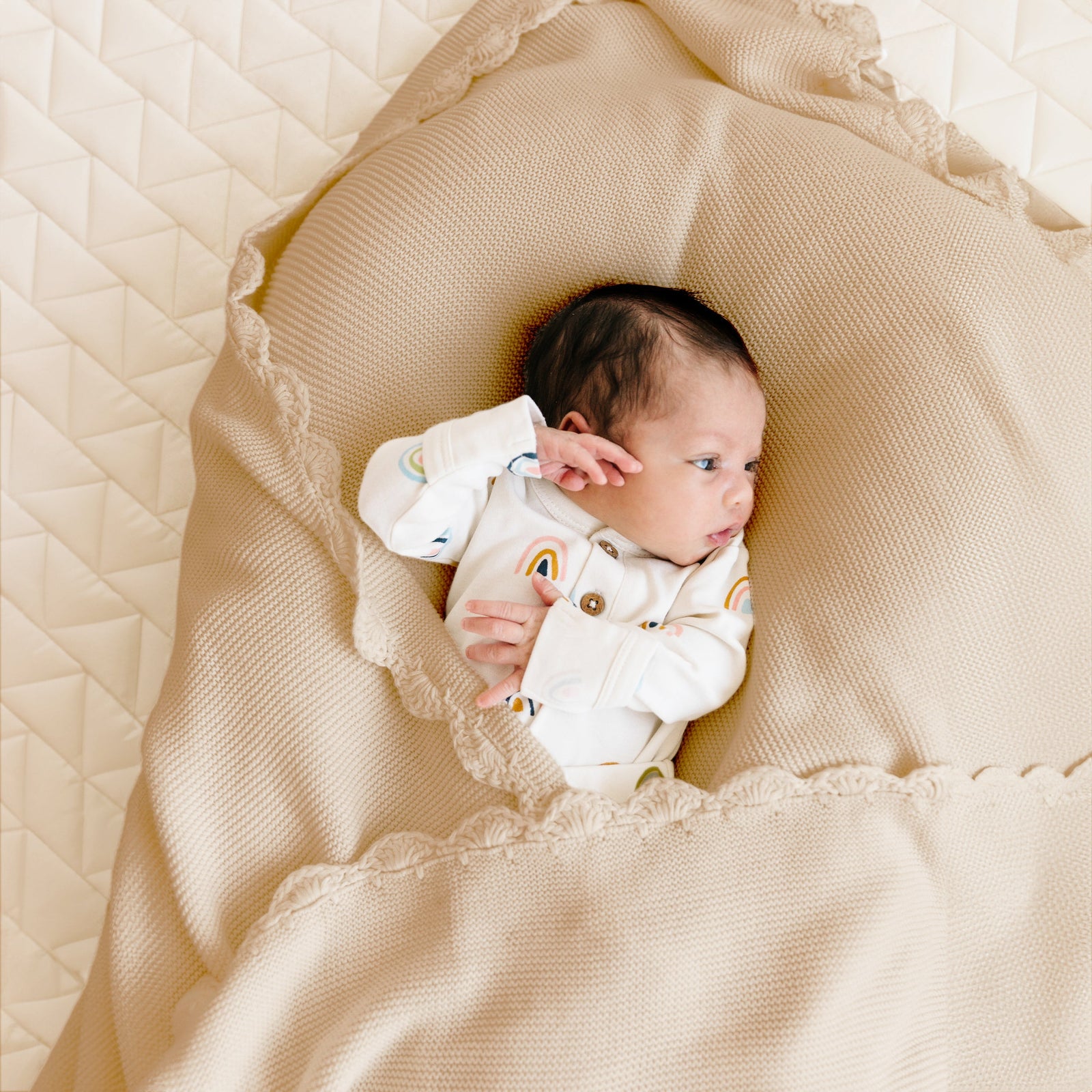 Sand Organic Cotton Scalloped Baby Blanket