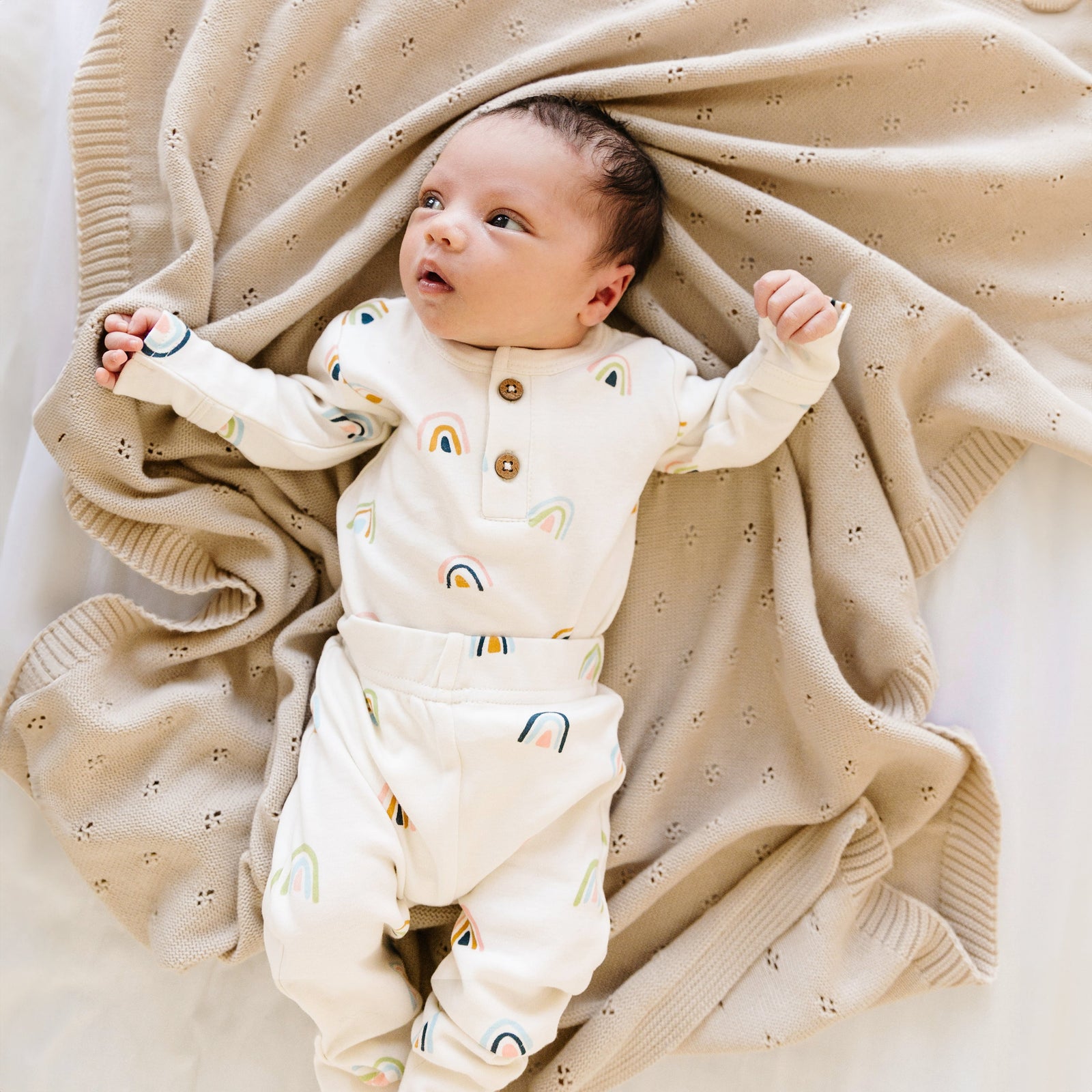 Sand Organic Cotton Pointelle Baby Blanket