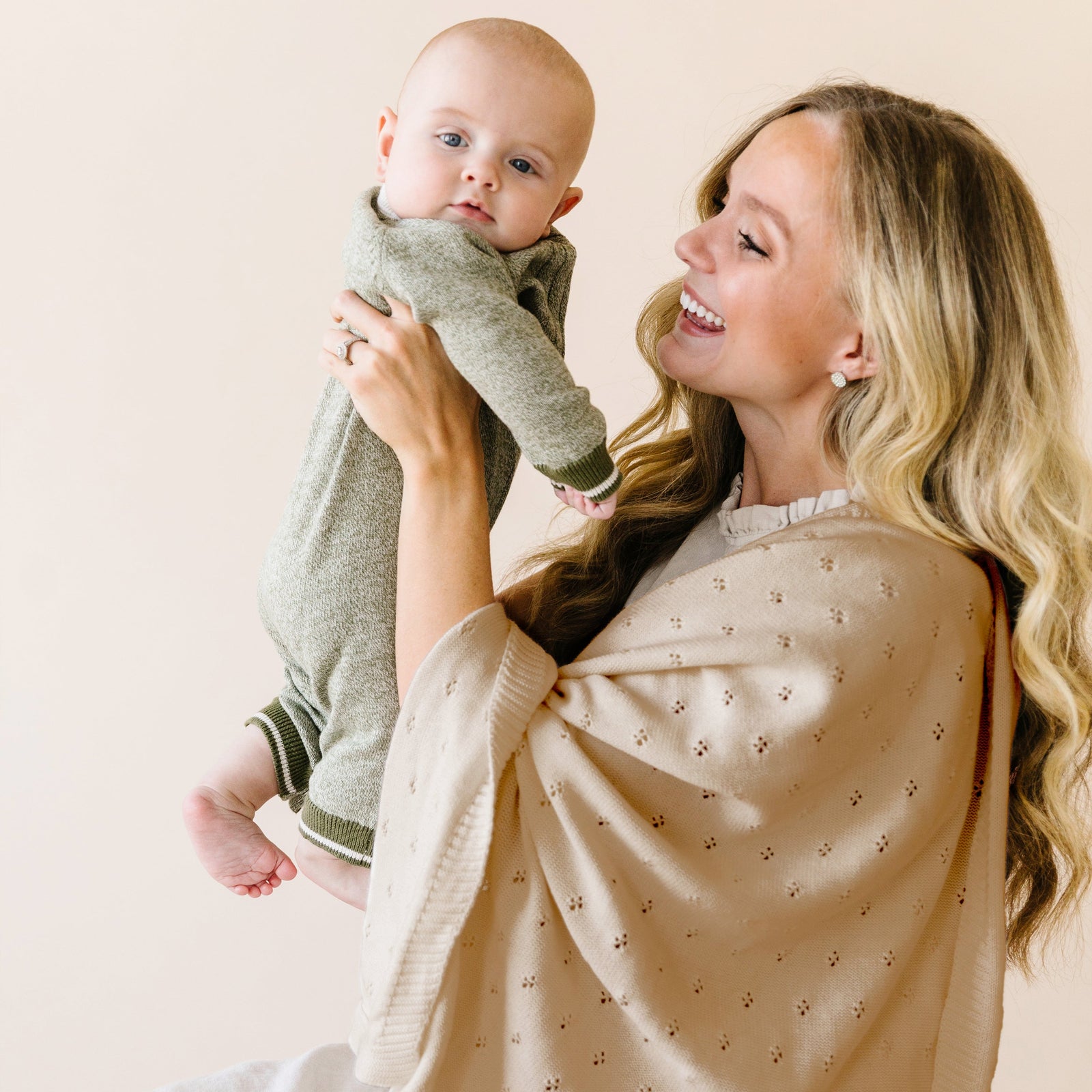 Sand Organic Cotton Pointelle Baby Blanket