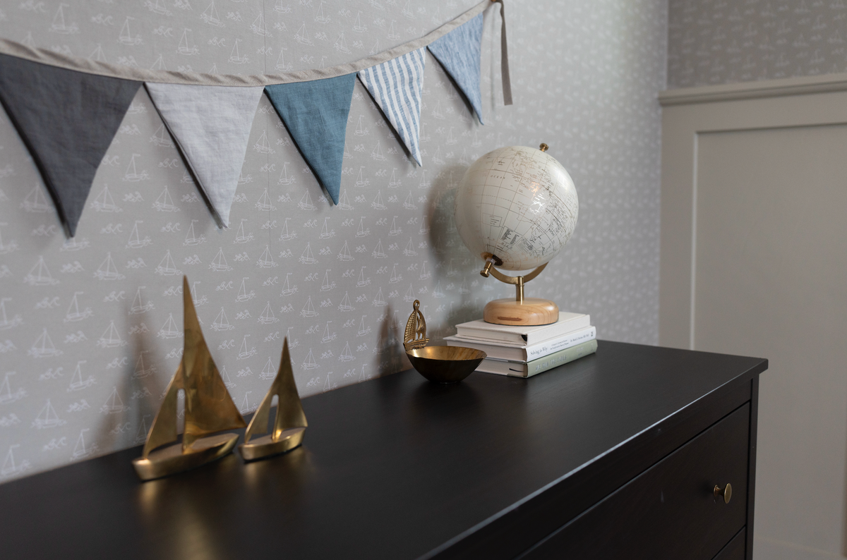 Sailboat Wallpaper in Nautical Themed Bedroom