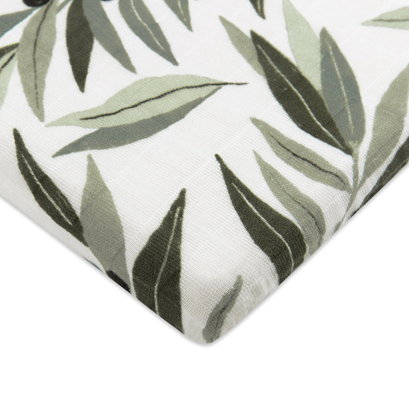 All-Stages Bassinet Sheet in GOTS-Certified Organic Muslin Cotton - Olive Branches