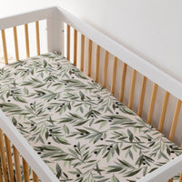Olive Branches Crib Sheet in GOTS Certified Organic Muslin Cotton