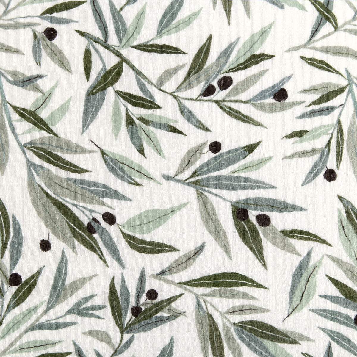 Olive Branches Mini Crib Sheet in GOTS Certified Organic Muslin Cotton