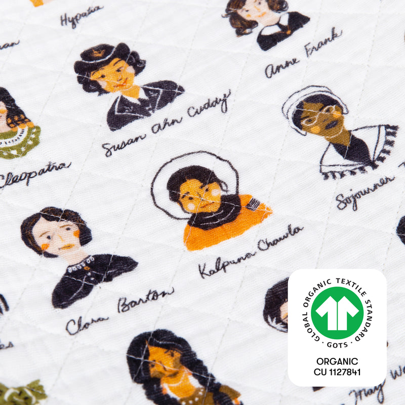 Women In History Quilted Changing Pad Cover in GOTS Certified Organic Muslin Cotton