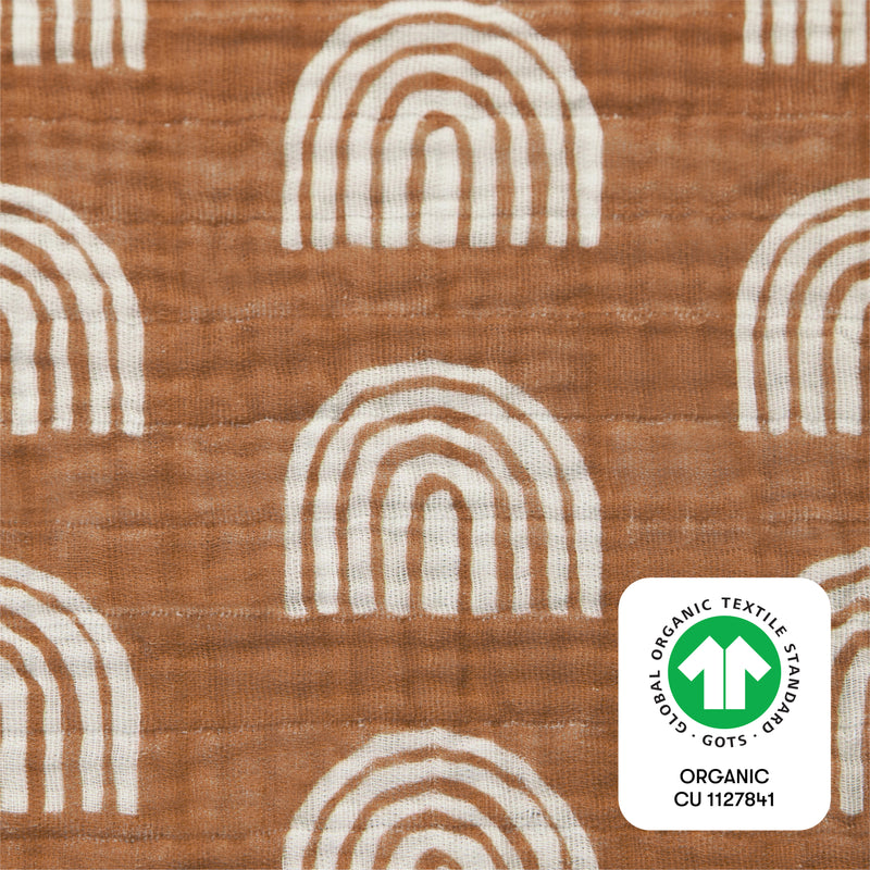 All-Stages Midi Crib Sheet in GOTS Certified Organic Muslin Cotton - Terracotta Rainbow