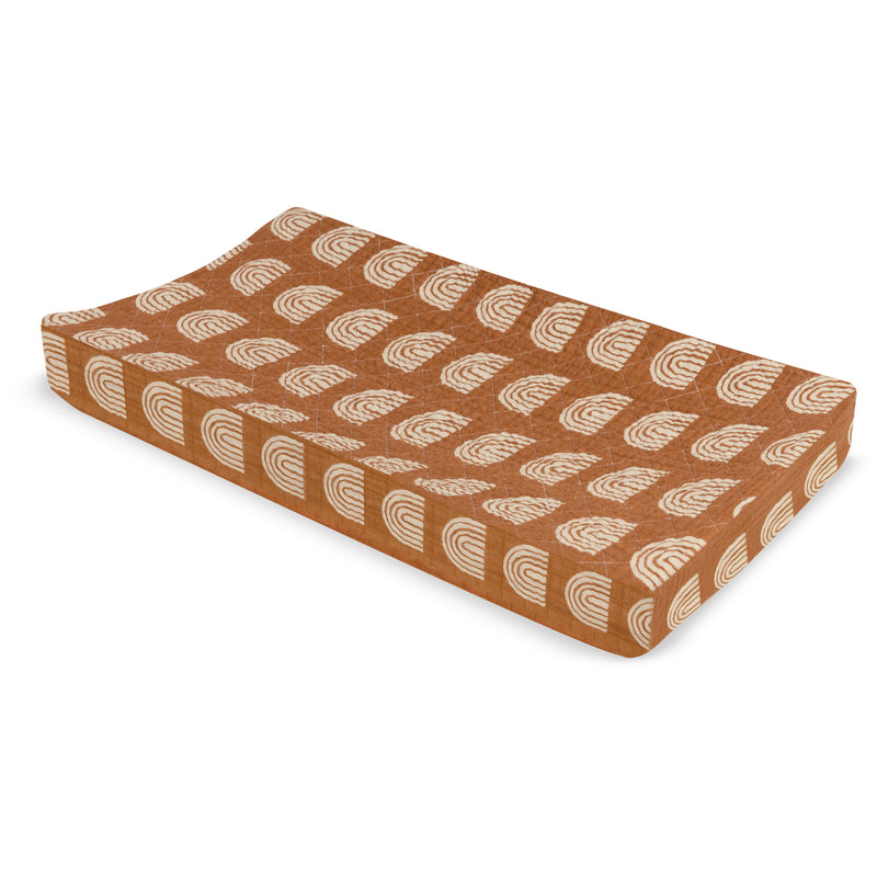 Terracotta Rainbow Quilted Changing Pad Cover in GOTS Certified Organic Muslin Cotton