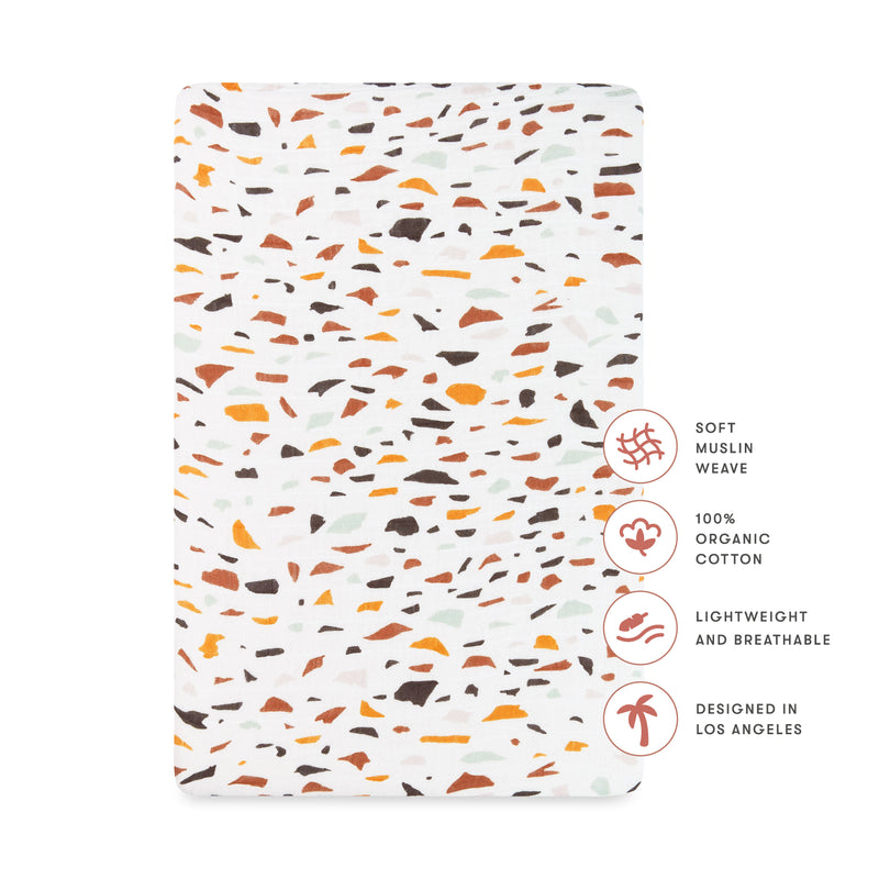 All-Stages Bassinet Sheet in GOTS-Certified Organic Muslin Cotton - Terrazzo