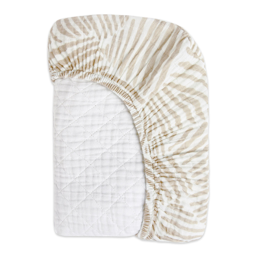 Oat Stripe Quilted Changing Pad Cover in GOTS Certified Organic Muslin Cotton