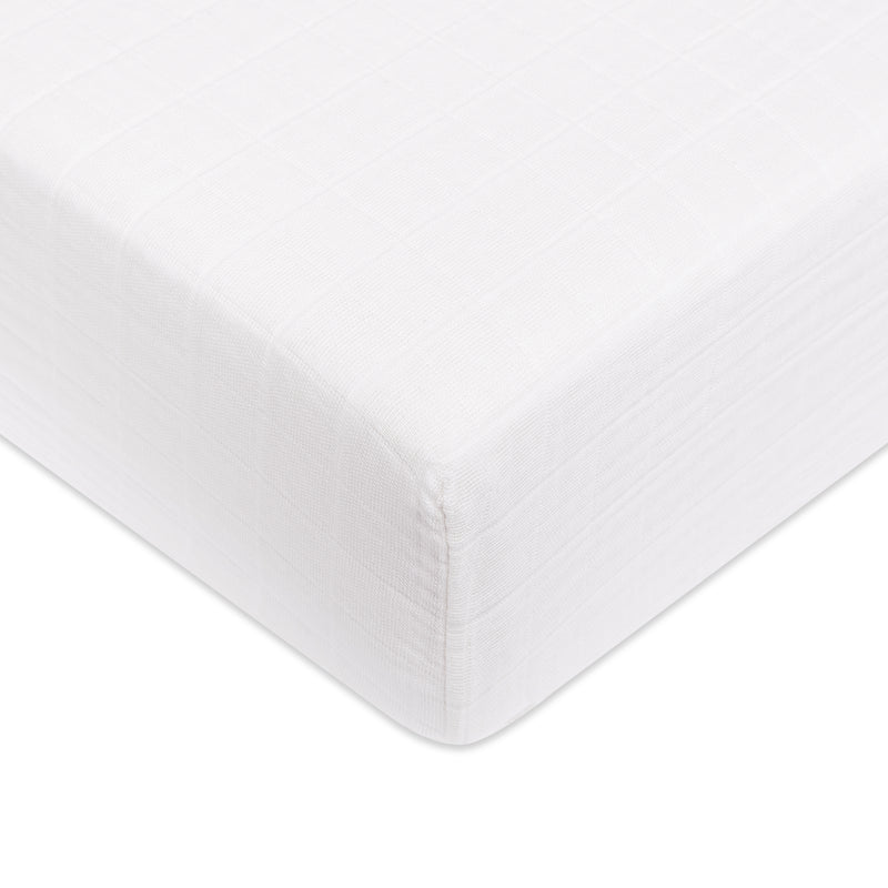 White Crib Sheet in GOTS Certified Organic Muslin Cotton