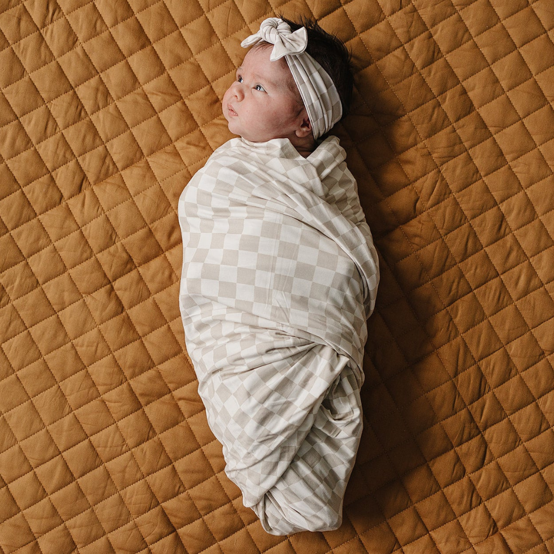 Taupe Checkered Bamboo Stretch Swaddle Blanket