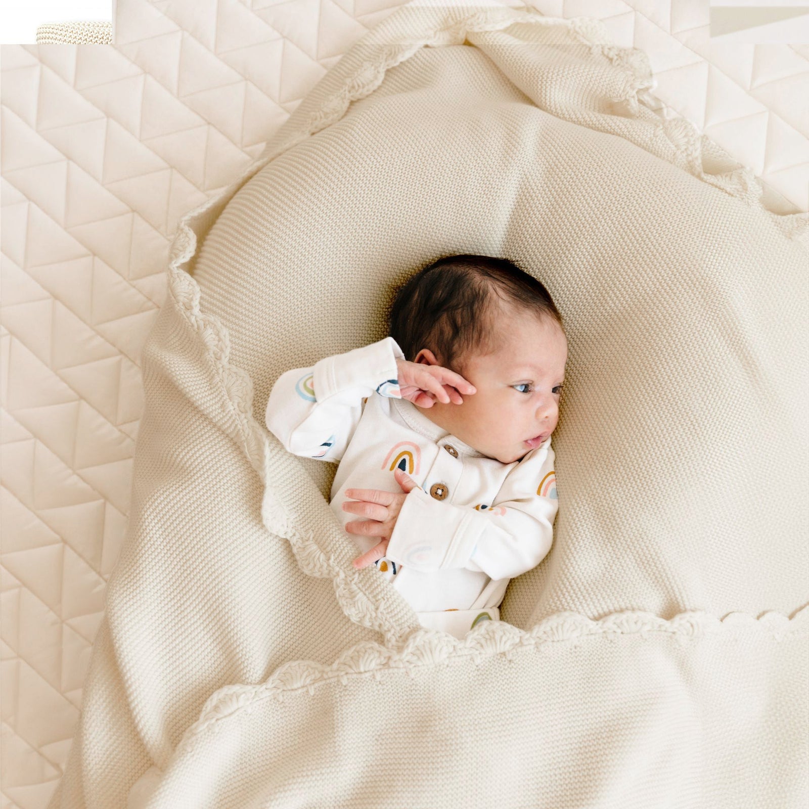 Vanilla Organic Cotton Scalloped Baby Blanket